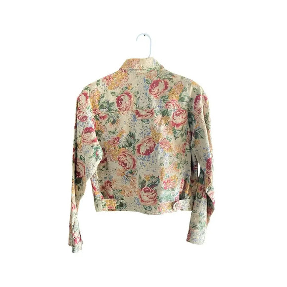 Vintage Lizwear Floral Denim Button-Up Cropped Jacket Size Small Petite - Picture 3 of 5